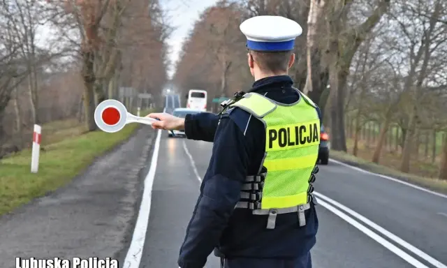 Policjant kieruje ruchem. Pamiętaj, że 250 ml wódki to ile promili, zanim wsiądziesz za kółko.