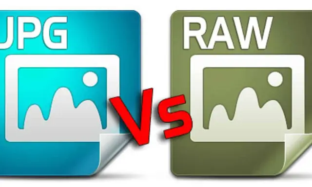 Icone JPG e RAW affiancate, con una grande "VS" rossa in mezzo, illustrano la differenza tra i formati di immagine.