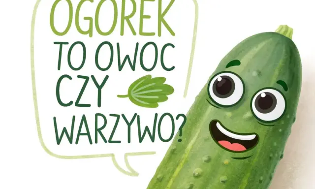 Wesoły ogórek zastanawia się: czy ogórek to owoc, czy warzywo? Jego uśmiech sugeruje, że odpowiedź jest ważna!