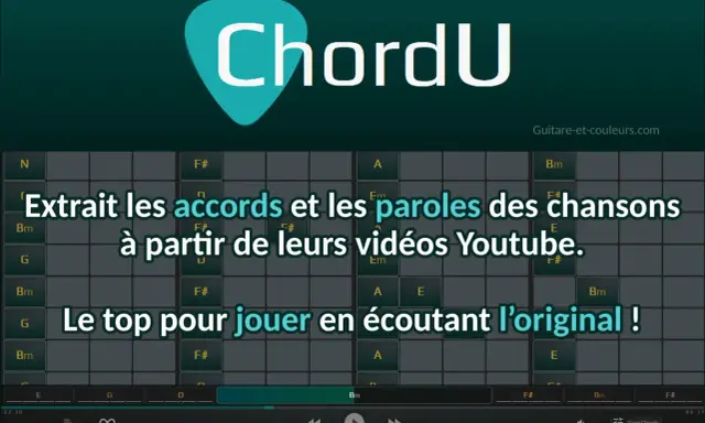 Trouver les accords d'une chanson est facile avec ChordU. Extrayez les accords et paroles de vidéos Youtube pour jouer en écoutant l'original.