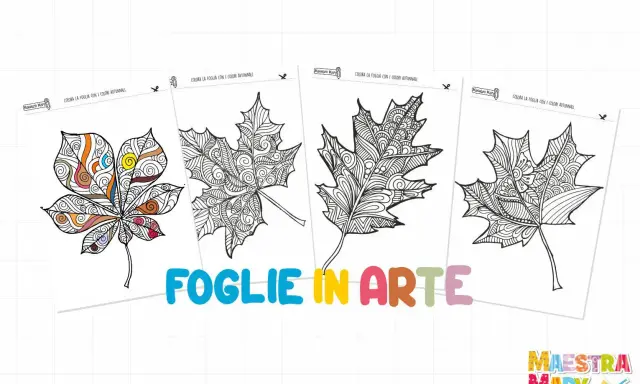 Foglie d'autore da colorare, con disegni intricati per stimolare la creatività autunnale.