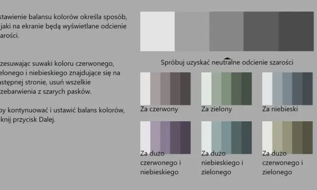 Jak skalibrować monitor do obróbki zdjęć: dopasuj suwaki koloru, by uzyskać neutralne odcienie szarości na paskach.
