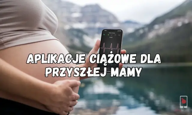 Ciężarna kobieta trzyma telefon z aplikacją ciążową, która pokazuje wykres tętna. Idealne narzędzie dla przyszłej mamy.