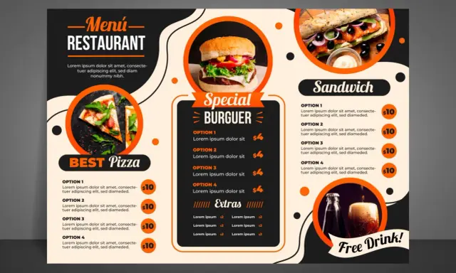Menús de bares con hamburguesas, pizzas y sándwiches. ¡Descubre las opciones y disfruta de una bebida gratis!