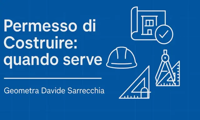 Permesso di costruire: quando serve. Icone di progetto approvato, casco, squadra e compasso. Geometra Davide Sarrecchia.
