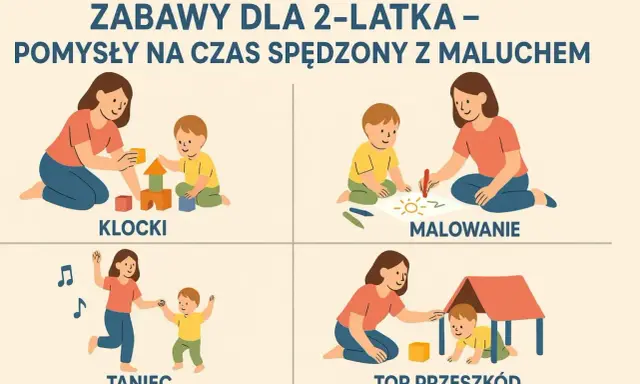 Zabawy dla 2-latka: budowanie z klocków, malowanie, taniec i tor przeszkód. Radość malucha gwarantowana!