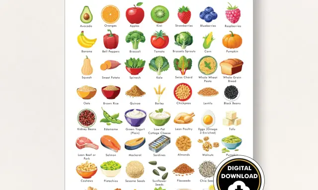 Lista de alimentos para TDAH: aguacate, naranjas, manzanas, kiwi, fresas, arándanos, frambuesas, plátano, pimientos, brócoli, tomate, coles de Bruselas, maíz, calabaza, etc.