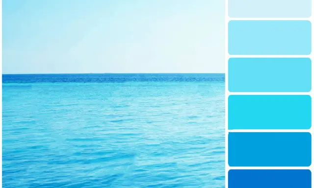 Palette de couleurs marines, explorant chaque nuance de bleu, de l'azur clair à l'indigo profond.
