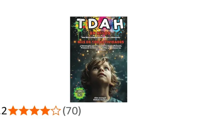 Guía sobre **que es TDAH** en niños, con más de 100 actividades y estrategias para padres y maestros. Imagen de un niño mirando hacia arriba.