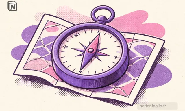 Une boussole sur une carte, symbolisant la navigation et l'organisation. Idéal pour un **application calendrier partagé** qui guide vos projets.