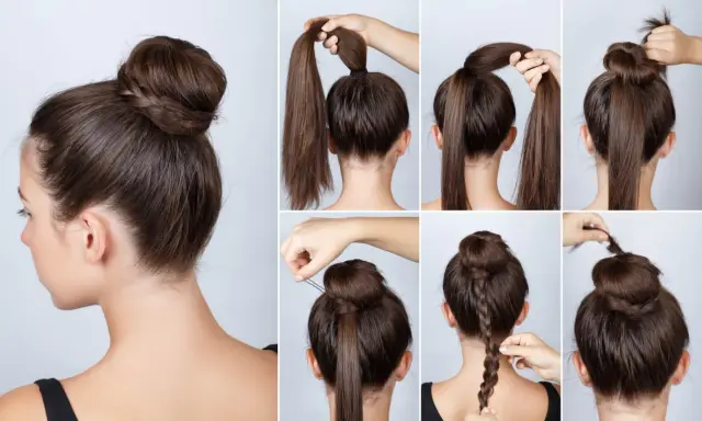 Szybkie upięcia włosów do pracy: instrukcja krok po kroku, jak stworzyć elegancki kok z warkoczem.