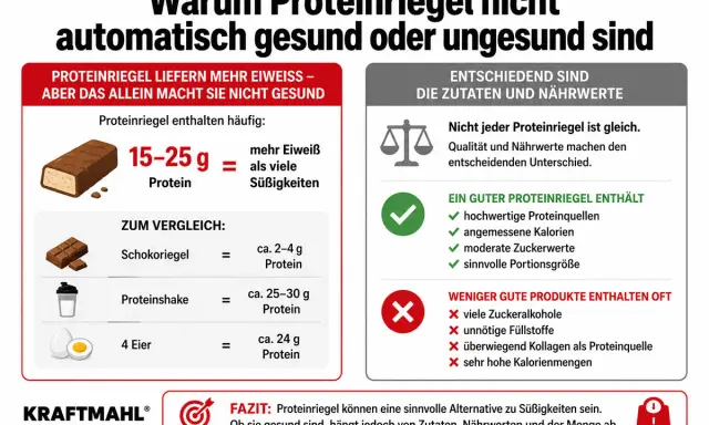 Proteinriegel liefern 15-25g Protein. Wie viele Proteinriegel darf man am Tag essen? Das hängt von Zutaten, Nährwerten und Menge ab.