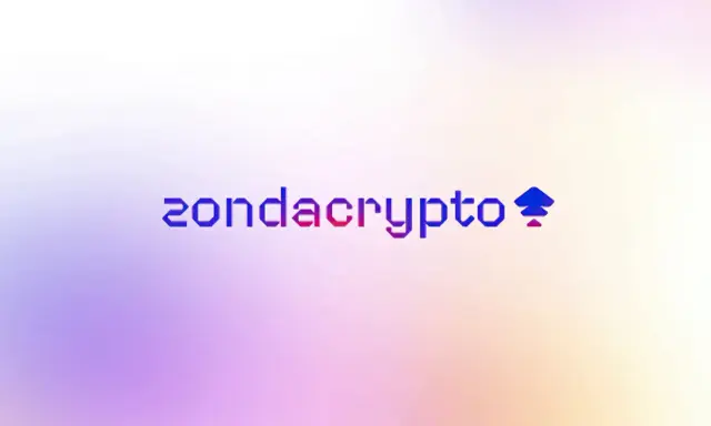 Zondacrypto opinie: logo z napisem "zondacrypto" i symbolem strzałki w górę na tle gradientu.