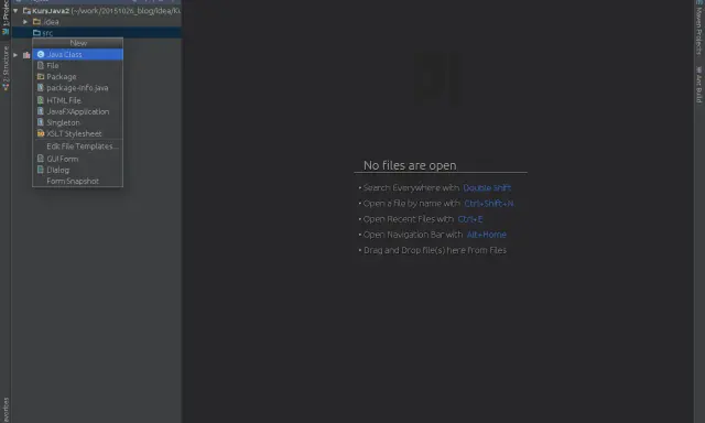 Menu kontekstowe w IntelliJ IDEA, opcja "Singleton" dla tworzenia klasy wzorca singleton java.