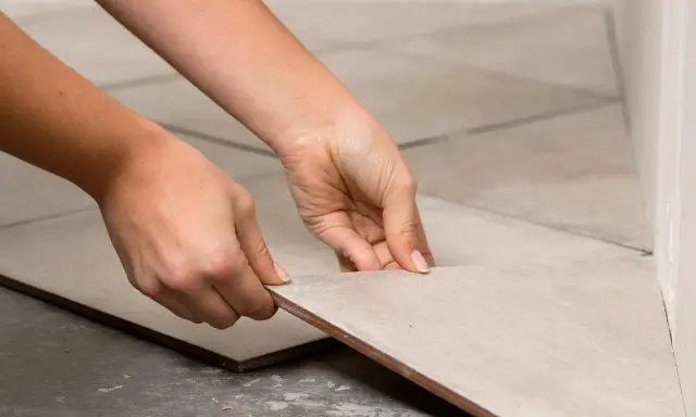 Manos colocando una baldosa de porcelánico para cortar a medida.