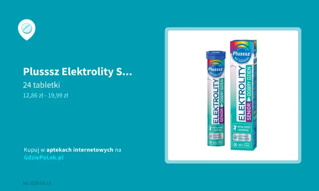 Plusssz Elektrolity Senior – jakie elektrolity dla seniora? Opakowanie i tubka z tabletkami musującymi.