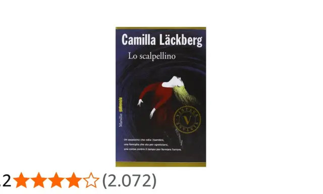 Copertina del libro "Lo scalpellino" di Camilla Läckberg, ultimo libro della serie, con un'illustrazione drammatica e la trama che promette suspense.