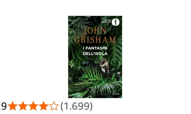 Copertina del libro "I fantasmi dell'isola" di John Grisham, con un felino che osserva tra la vegetazione lussureggiante.
