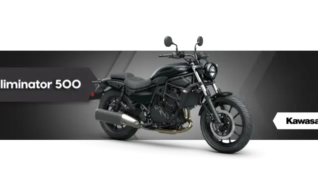 Czarny motocykl Kawasaki Eliminator 500 cm3, gotowy na miejskie przygody.