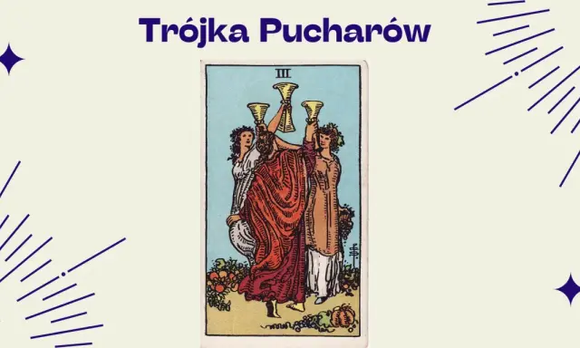 Trójka Pucharów tarot: trzy kobiety wznoszą puchary, świętując radość i wspólnotę.