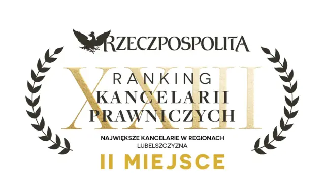 Grafika z napisem "Ranking Kancelarii Prawniczych", orłem i wieńcem laurowym, informująca o II miejscu.