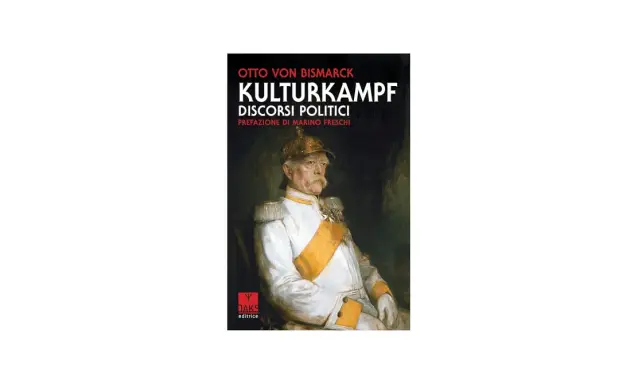 Portret Ottona von Bismarcka na okładce książki "Kulturkampf. Discorsi Politici". Dowiadujemy się tu, kulturkampf co to.