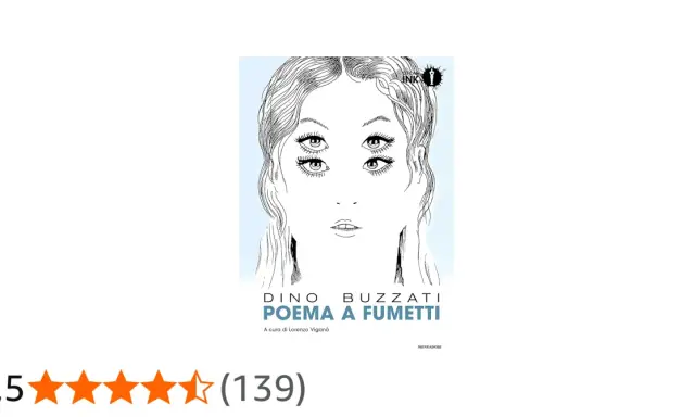 Copertina di "Poema a fumetti" di Dino Buzzati, con un volto femminile stilizzato e occhi multipli.