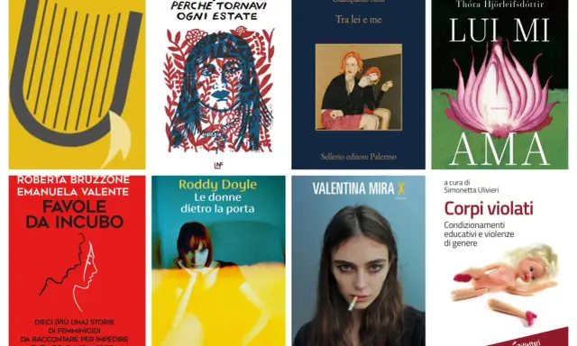 Copertine di libri che affrontano la violenza sulle donne, tra cui "Favole da incubo" e "Corpi violati".