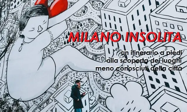 Mural con un itinerario a piedi per visitare Milano a piedi, alla scoperta di luoghi insoliti.