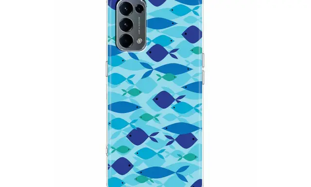 Etui na telefon Oppo A54 5G z motywem ławicy błękitnych rybek.