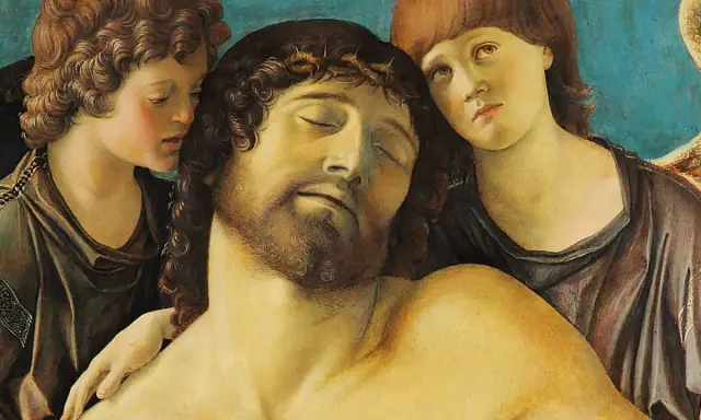 Le Christ mort, soutenu par deux anges, une œuvre émouvante d'un peintre vénitien.