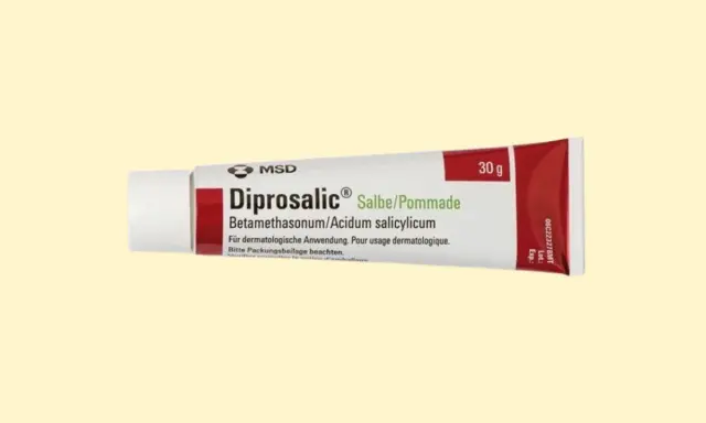 Maść Diprosalic na zapalenie mieszków włosowych, 30g. Zawiera betametazon i kwas salicylowy.