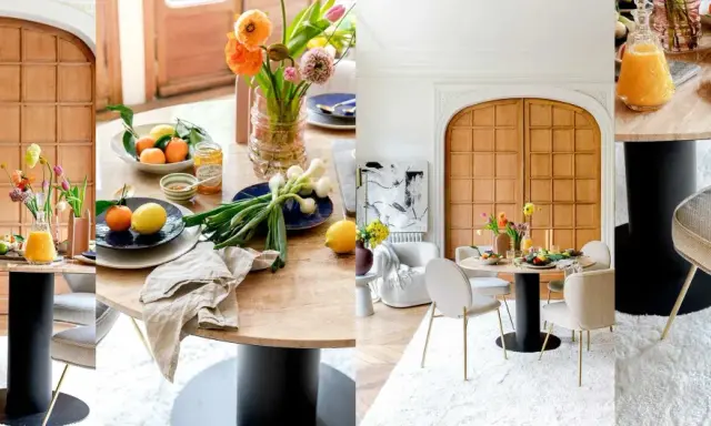 Un tavolo rotondo con sedie eleganti, un esempio perfetto di come abbinare sedie al tavolo per un look armonioso.