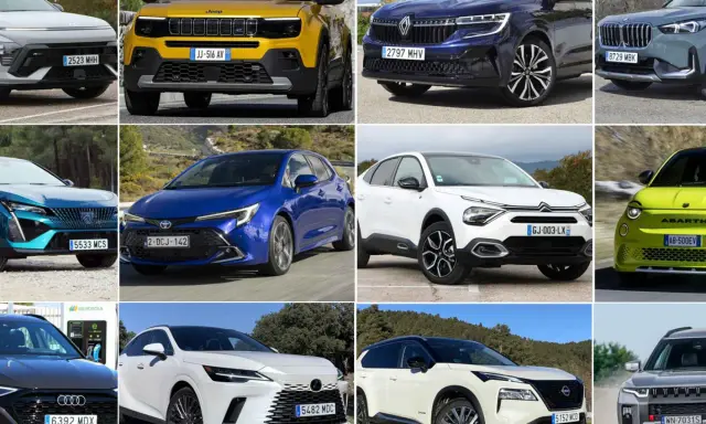 Un collage de coches nuevos y emocionantes, mostrando las últimas novedades coches. Incluye modelos de Jeep, Renault, BMW, Peugeot, Toyota, Citroën, Abarth, Audi, Lexus y Nissan.