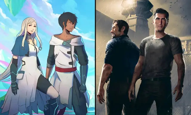 Dwie pary bohaterów, jedna w stylu anime, druga realistyczna, sugerują gry podobne do It Takes Two.