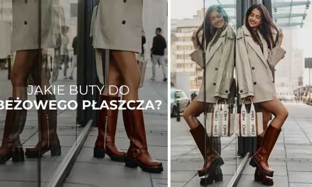 Kobieca stylizacja z beżowym trenczem i brązowymi kozakami. Idealne buty do trencza, które podkreślą każdą wiosenną i jesienną kreację.
