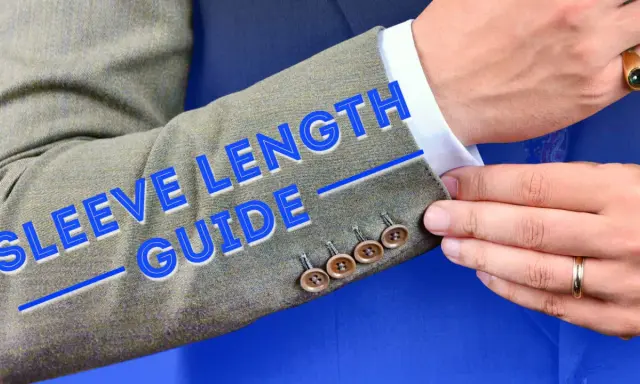 A sleeve length guide showing where a suit jacket sleeve should fall, revealing about half an inch of shirt cuff.
