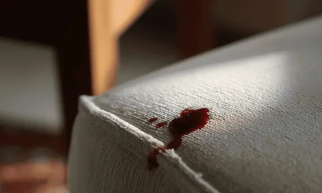Mancha de sangre fresca en un sofá blanco. Aprende como quitar una mancha de sangre del sofa para restaurar su limpieza.