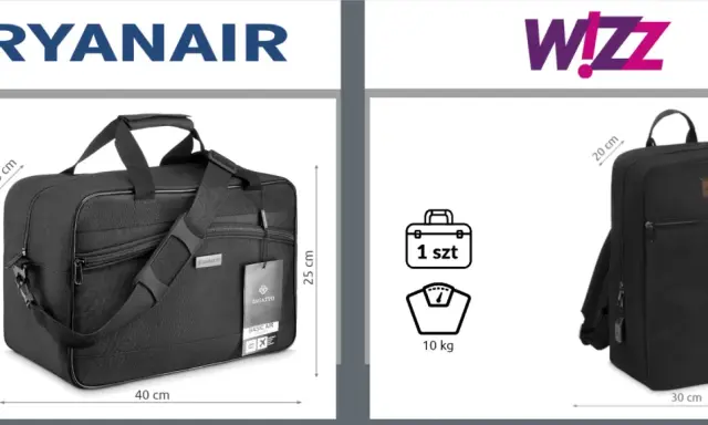 Torba podróżna i plecak, idealne na bagaż podręczny Ryanair 2 sztuki. Wymiary i waga zgodne z wytycznymi linii lotniczych.