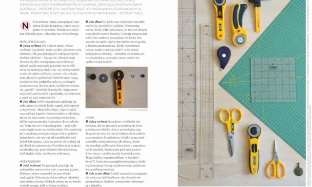 Narzędzia do patchworku: nóż krążkowy, mata samogojąca, linijki i nożyczki. To co to jest patchwork, czyli technika szycia z kawałków materiału.