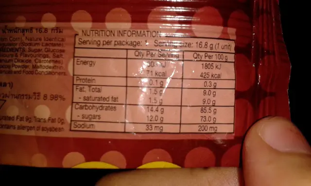 Jeden lizak Chupa Chups (16.8 g) ma 71 kcal. Tabela wartości odżywczych pokazuje, ile kcal ma lizak Chupa Chups.