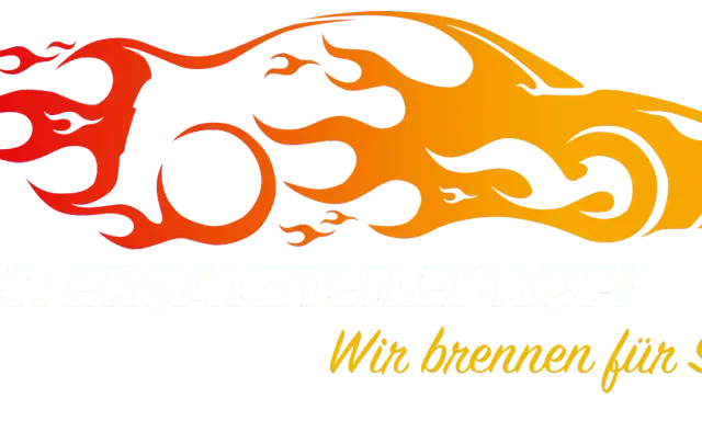 Logo mit einem Auto aus Flammen und dem Text "DER ERSATZTEILEPROFI. Wir brennen für Sie.