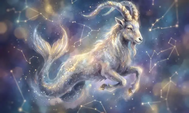 Mitologiczny Koziorożec, symbol zodiaku, unosi się wśród gwiazd. Czy to zapowiedź prawdziwego horoskopu dziennego?