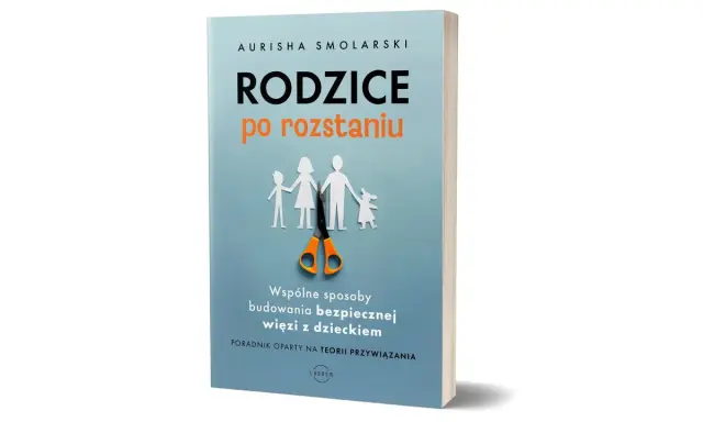 Okładka książki "Rodzice po rozstaniu" z sylwetkami rodziny i nożyczkami. Poradnik dla rodziców, w tym dla macochy z pasierbem, jak budować więzi.