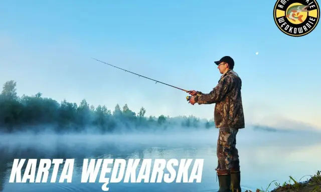 Wędkarz łowi ryby o poranku. Zbliża się czas na zdanie egzaminu na kartę wędkarską online.
