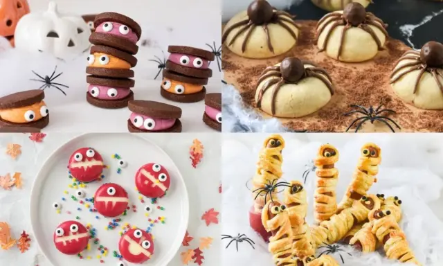 Galletas de monstruo, arañas y momias: ¡faciles comida Halloween niños! Perfectas para una fiesta espeluznante.