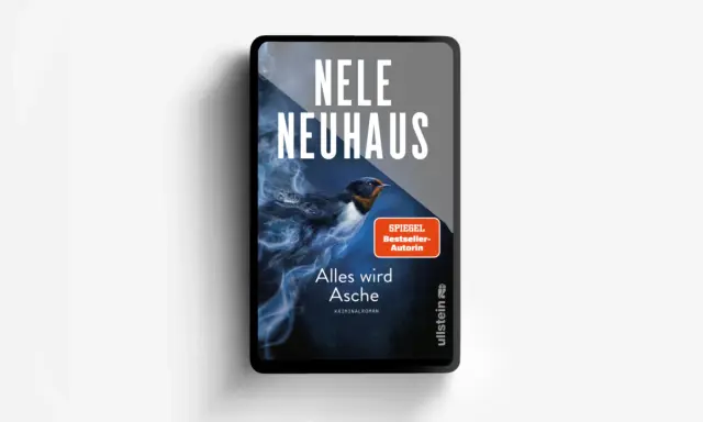 Okładka nowej książki Nele Neuhaus "Alles wird Asche". W tle dym i jaskółka.