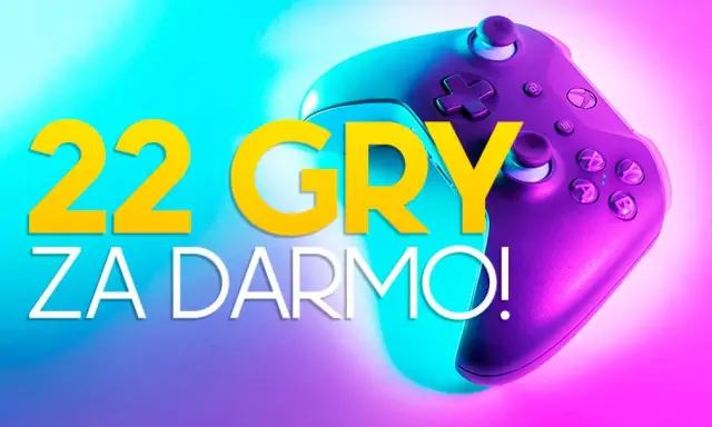 22 gry za darmo na Xbox Series S! Fioletowy kontroler na neonowym tle.