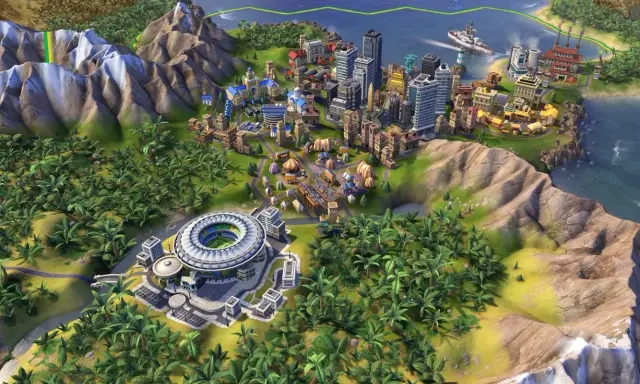 Rozbudowana metropolia z nowoczesnymi budynkami, stadionem i portem. Idealne miejsce na rozpoczęcie gry w Civilization VI poradnik.