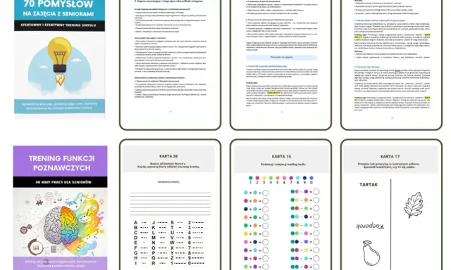 Ćwiczenia na umysł dla seniorów: karty pracy z zadaniami na pamięć, koncentrację i kreatywność.